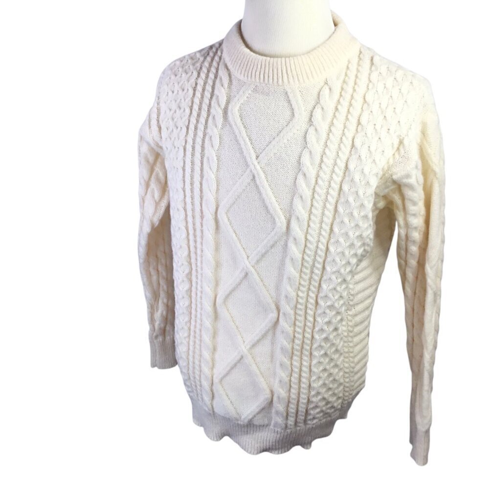 Aelfric Eden Fisherman Cable Knit Sweater Ivory Oversized Unisex M Pullover